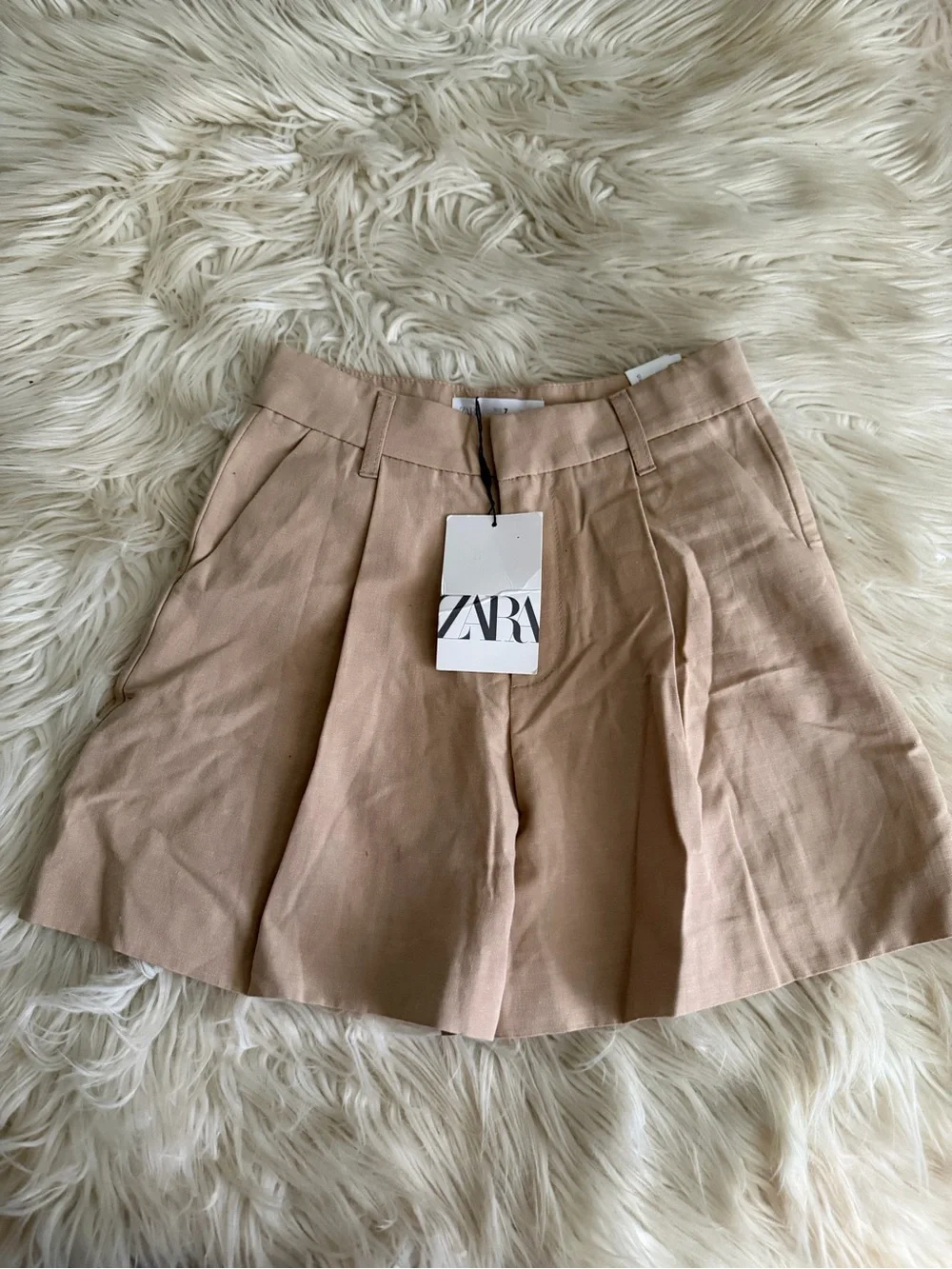 Zara Girls Beige Cropped Blazer and High-Waist Shorts Set